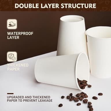 YEEHAW 12 oz 300 Pack Disposable Paper Coffee Cups, Bulk White Hot to Go Cups for Hot Coffee, Hot Liquid, Chocolate, Juice, Hot Beverage Drinkings, Ideal for Cafes, Bistros, Office and Family - Image 5