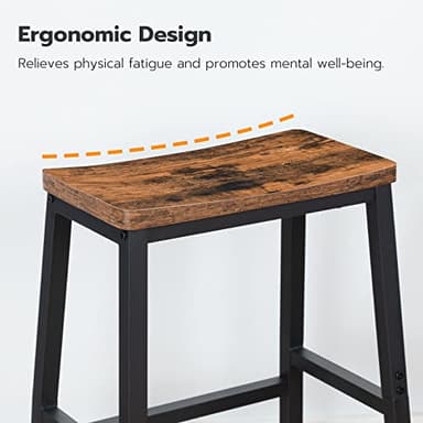HOOBRO Bar Stools, Set of 2 Bar Chairs, 23.6 Inch Saddle Stools, Kitchen Counter Seat with Footrests, Industrial Barstools for Dining Room, Kitchen, Counter, Rustic Brown and Black BF02MD01 - Image 6