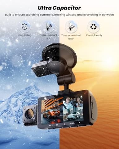QCONTROL 3 Channel Dash Cam, Built-in 5G WiFi and GPS, 4K+1080P+1080P Dash Camera for Cars, Car Camera with 3-Inch Screen, IR Night Vision, 24Hr Parking Mode, G-Sensor, 64GB Card - Image 8
