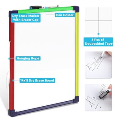 MaxGear Colorful Small Dry Erase Board, 14"x11" Double-Sided Hangable with Dry Erase Marker, Portable Whiteboard for Home School Office - Planning Writing Learning Drawing Art Education - Image 2