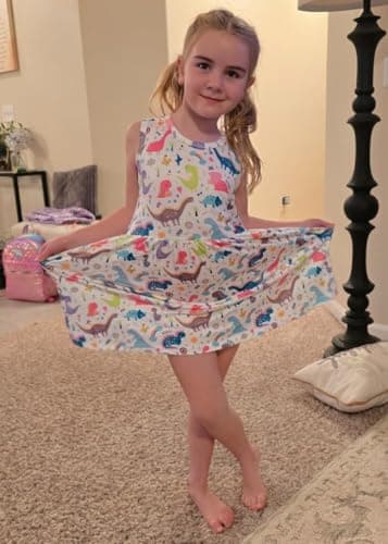 Popshion Girls' Dinosaur Dress - Toddler Sleeveless Summer Dress - White/1300 - 2-3T - Image 2