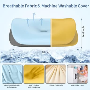 Cervical Neck Pillow for Pain Relief - Pillow for Neck Support Sleeping for Side, Back & Stomach Sleepers, Ergonomic Memory Foam Contour Pillows with Breathable Cover (Blue&Grey) - Image 3