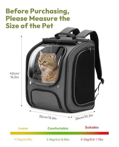 Pecute Cat Backpack Carrier, Large Space Cat Bubble Backpack, Breathable Cat Carrier, Shaded Dog Backpack Carrier, Ergonomic 3D Design for Travel, Hiking, Suitable for Shopping, and Vet, Gray - Image 9