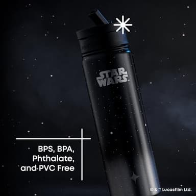 JoyJolt Stainless Steel 22 oz Star Wars Water Bottle with Straw Lid, BPA-Free Sports and Travel Vacuum Insulated Water Bottle, Destination Collection Death Star Bottle, Star Wars Gifts - Image 2