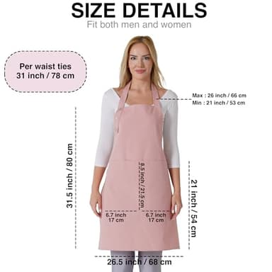 TOSHE Kitchen Apron Waterdrop Resistant Cotton Apron with adjustable Aprons for Women with Pockets 10 Color option Cooking Powder Pink Apron (Powder Pink) - Image 5