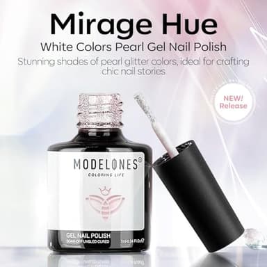 modelones Glitter Gel Nail Polish Pearlescent Gel Polish White Chrome Shimmer Nail Polish Iridescent Soak Off Led Mermaid Polish Swirl Shell Thread Effect Nail DIY 15 ML - Image 9