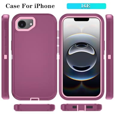ouyncase Phone Case for iPhone 16e Case with HD Screen Protector, Heavy Duty Shockproof & DustProof & Dropproof 3-Layer Cover Phone Case for iPhone 16e,WineRedPink - Image 6