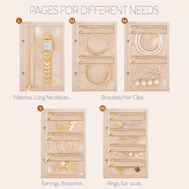 WOOMADA Travel Jewelry Organizer Case, Foldable Velvet Jewelry Storage Book with Clear Zipper Pouch for Rings, Necklaces, Earrings, Bracelets(Lavender) - Image 4