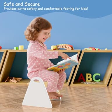 Toddler Step Stool, Wooden Step Stools for Kids, Kids Potty Training Stool with Handles, Rounded Corners Child Stepping Stool for Bathroom Sink, Kitchen, Bedroom (White) - Image 3