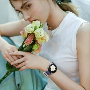 DaQin Flower Engraved Band Compatible with Samsung Galaxy Watch 7 Band/FE 6 5 4 40mm 44mm,Galaxy Active 2, 20mm Watch Band Soft Silicone Replacement Strap with Decorative Charms Accessories Women - Image 8