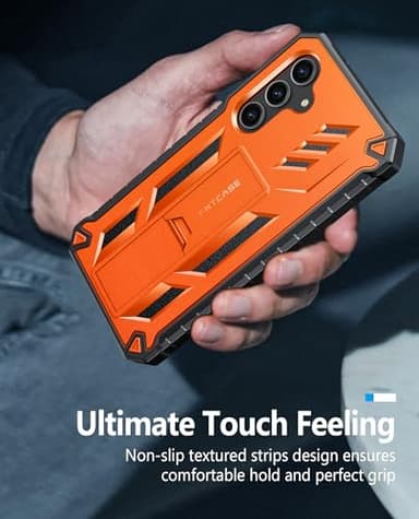 FNTCASE for Samsung Galaxy S24-FE Case: Military Grade Drop Proof Protection Mobile Cover with Kickstand | Matte Textured Rugged Shockproof TPU | Protective Sturdy Phone Case Orange - Image 8