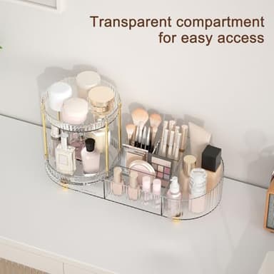 Makeup Organizer Countertop for Vanity, Rotating Perfume Tray with 5-compartment Cosmetic and Skincare Organizers, Multi-Purpose Desk Storage Makeup Brush Holder for Bathroom Bedroom Counter - Image 4