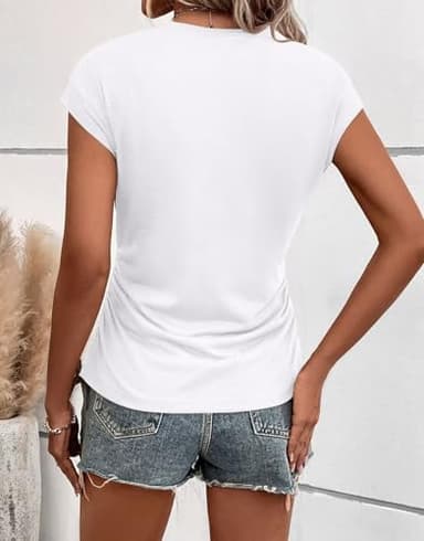 Bliwov Womens Summer Cap Sleeve Tops Business Casual Crewneck T Shirts Trendy Outfits Beach Vacation Clothes Fashion Blouses S White - Image 2