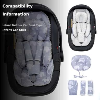 Baby Car Seat Head Support with Extra Headrest, Adjustable Infant Car Seat Insert with Shoulder Pads Set, Breathable Mink Dot Carseat Cushion for Newborn, Fits for Stroller, Baby Swing, Bouncer - Image 3