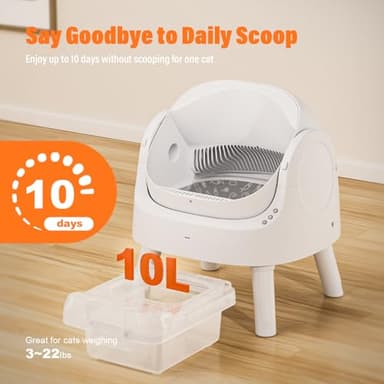 Open-Top Self Cleaning Cat Litter Box, Automatic Cat Litter Box for Multiple Cats with Trash Bags and Litter Mat Included, White - Image 2