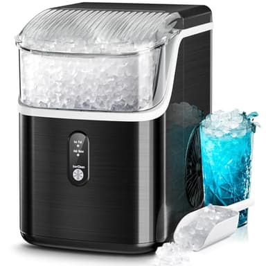 Kismile Nugget Ice Makers Countertop,Portable Ice Machine with Crushed Ice, 35lbs/Day,Self-Cleaning,One-Click Operation for Home Use(Black) - Image 1