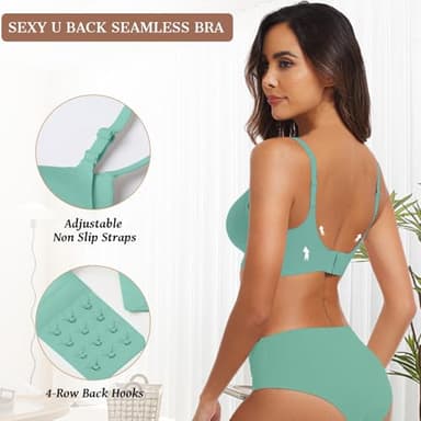 OEAK Womens Wireless Bras Comfortable Push Up Bra No Underwire Bra Full Support Lift Bralette Everyday Seamless Tshirt Bras Mint Green M - Image 3