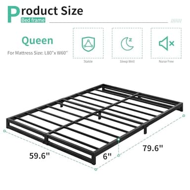 Lutown-Teen 6 Inch Bed Frame Queen Size Heavy Duty Steel Slat Support Metal Platform Queen Bed Frame No Box Spring Needed, Easy Assembly, Black - Image 2
