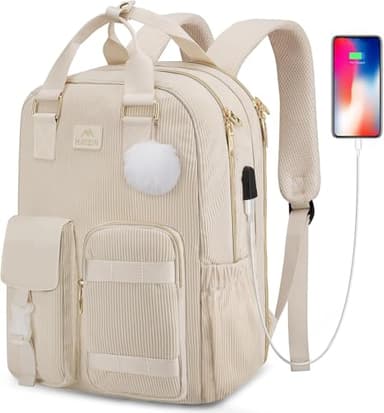 MATEIN School Backpack for Girls, 15.6 Inch Cute College Backpack Corduroy Computer Bookbag with USB Charging Port, TSA Lightweight Kawaii Travel Laptop Backpack Aesthetic for Teens Students, Beige - Image 9