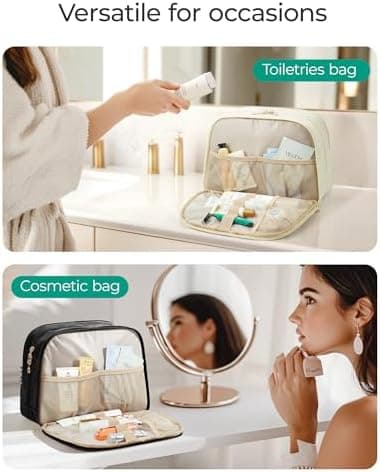 BAGSMART Travel Toiletry Bag, Large Wide-open Travel Bag for Toiletries, Puffy Makeup Cosmetic Travel Bag with Handle-Black - Image 4