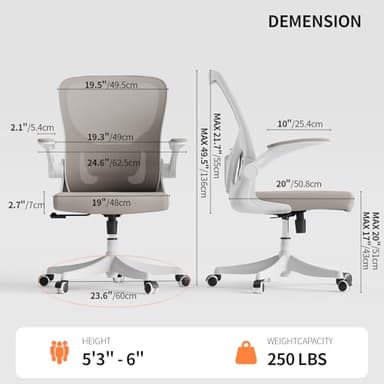Monhey Office Chair Ergonomic Desk Chair with Lumbar Support&Headrest&Flip-up Arms Height Adjustable Rocking Swivel High Back Computer Chair Warm Taupe Mesh Study Chair (01Khaki) - Image 2