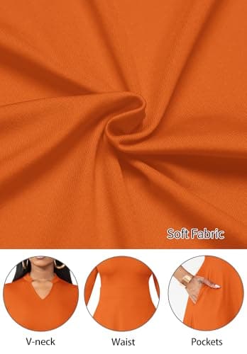 Nmoder Casual Dresses for Women Semi Formal Fit and Flare 3/4 Sleeve A-line Church Work Dress with Pockets Orange L - Image 6