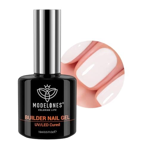modelones Builder Nail Gel, Milky White Builder for Nail Thickening, 8-in-One LED Lamp Cured Strengthener Hard Color Base Extension Glue Gel Polish in a Bottle for Home DIY Salon Women - Image 1