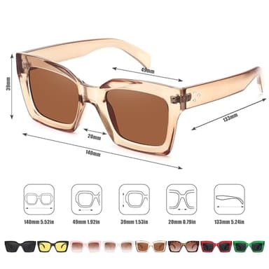 Fozono Narrow Square Sunglasses for Women Trendy Classic Retro Sunnies Small Faces FZN820 Champagne/Tea - Image 4