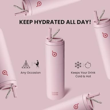 BOTTLE BOTTLE Insulated Water Bottle 24oz with Straw Lid and Handle for Sports Travel Gym Stainless Steel Water Bottles Double-Wall Vacuum Metal Leak Proof BPA-Free (Light Pink) - Image 8