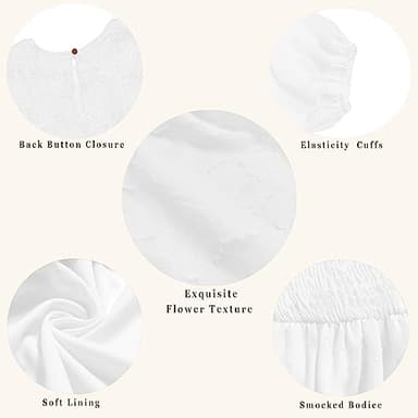 MITILLY Women's Elegant Floral Long Sleeve Round Neck Smocked A-Line Flowy Tiered Maxi Dresses with Pockets Large White - Image 5