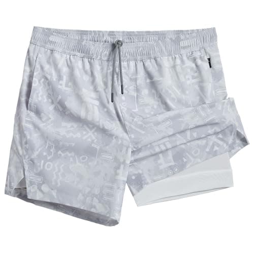 maamgic Mens 5" Gym Running Shorts for Men 2 in 1 Quick Dry Workout Athletic Shorts Notation Grey X-Small - Image 1