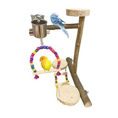 Natural Wood Bird Perch Playground for Outside the Cage Wall, Bird Platform and Play Area for Small to Medium Parrots like Cockatiels, Conures, Parrotlets, Lovebirds, and Budgies, Bird Cage Accessory - Image 1