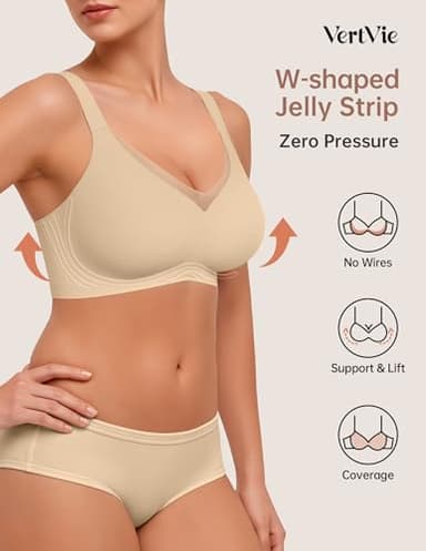 Vertvie Plus Size Full Coverage Wireless Supportive Comfortable Bra Back Fat Smoothing Wirefree Bras for Large Breasted Women(Warm Amber,XX-Large) - Image 2