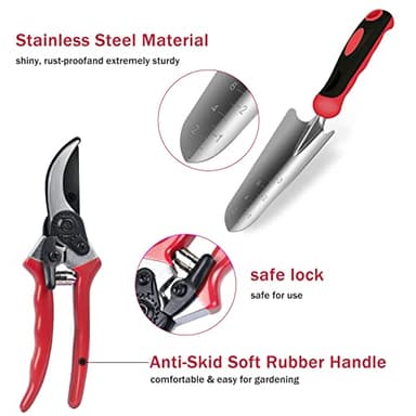 Red Gardening Tools, WisaKey 9 Piece Stainless Steel Heavy Duty Garden Tools with Non-Slip Ergonomic Handle, Garden Tote Bag, Garden kit, Gardening Gifts for Women and Men - Image 6