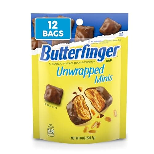 Butterfinger Unwrapped Minis, Bulk 12 Bags, Chocolatey, Peanut-Buttery, Resealable Bag, 8 oz Each - Image 1