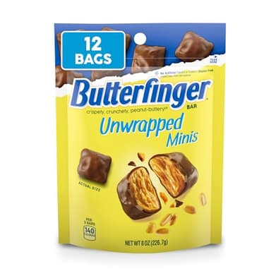 Butterfinger Unwrapped Minis, Bulk 12 Bags, Chocolatey, Peanut-Buttery, Resealable Bag, 8 oz Each - Image 1