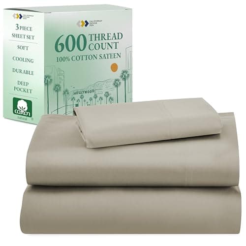 California Design Den Luxury Twin Sheet Set - 100% Cotton, 600 Thread Count Deep Pocket Twin Sheets, Soft Hotel-Quality Bedding with Sateen Weave (Cool Taupe) - Image 1