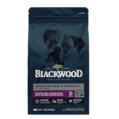 Blackwood Sensitive Skin & Stomach Dry Dog Food, Salmon Meal & Brown Rice with Ancient Grains, 24 Pound Bag with Prebiotics & Probiotics to Promote Gut Health - Image 1