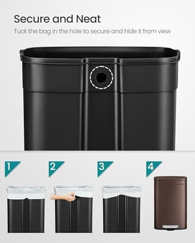 SONGMICS 13 Gallon (50 L) Trash Can, Stainless Steel Kitchen Garbage Can, Recycling or Waste Bin, Soft Close, Step-On Pedal, Removable Inner Bucket, Brown ULTB50BR - Image 5