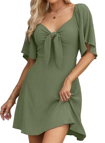 Dokotoo Cute Summer Dresses for Women 2025 Fashion Fall Outfits Wedding Guest Womens Easter Dresses for Women Sexy V-Neck Drawstring Cap Sleeve Elegant Solid Color Mini Dress - Image 1