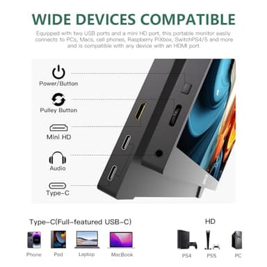 FMC 15.6 Inch 1080P FHD Portable Monitor Ultra Slim Travel Monitor USB-C HDMI with Cover & Cables for Laptop PC MAC PS Xbox Switch Screen Extender (16.0 Inch 60Hz) - Image 3
