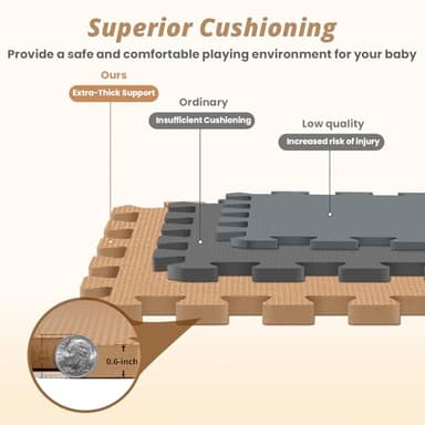 36Pcs Baby Play Mat for Floor, Foam Floor Tiles for Kids with Interlocking, Squares Foam Puzzle Carpet for Playroom,Crawling Rug for Babies 6-12 Months,Toddlers,11.8*11.8*0.6In Each,Grey White Brown - Image 4