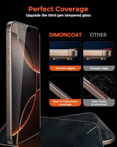 DIMONCOAT 4-PACK for iPhone 16 Pro Privacy Screen Protector [Auto Alignment Kit] [10X Military Protection] Tempered Glass Film Compatible with 16 Pro 6.3 inch [Case Friendly] - Image 4