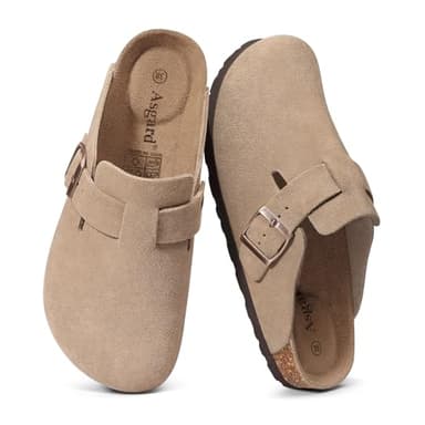 Asgard Women's Suede Clogs Leather Mules Arch Support Potato Shoes with Comfort Cork Footbed Taupe 41 - Image 1