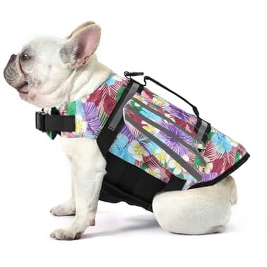 Petglad Wings Dog Life Jacket Adjustable Dog Life Vest with Chin Float Reflective Stripes and Rescue Handles, High Buoyancy Hawaiian Floral Puppy Swim Float Vest for Small Medium Large Dogs - Image 1