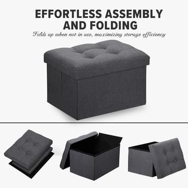LINMAGCO Ottoman Storage Ottoman with Storage Small Foot Rest Stool Under Desk Stool Short Folding Footrest Linen Cloth Dark Gray 16X12X12IN - Image 7