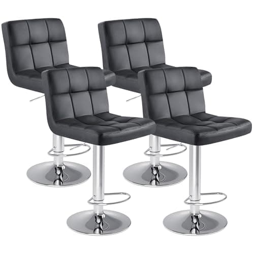 SMUG Bar Stools Set of 4, PU Leather Adjustable Swivel Barstools with Back, Armless Hydraulic Kitchen Counter Height Bar Stools, Thickened Seat Cushion Square Island Barstools - Image 1