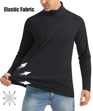 Fishing Shirts for Men Long Sleeve Men's Sun Protective Quarter Zip Shirt Rash Guard Shirts Running Shirts for Men Summer Shirts for Men Black - Image 2