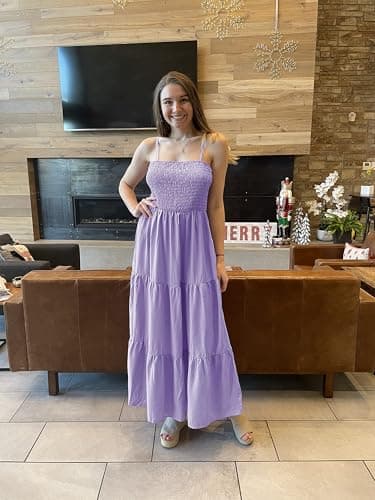 PRETTYGARDEN Women's Summer Maxi Dress 2025 Casual Boho Sleeveless Spaghetti Strap Smocked Tiered Long Beach Sun Dresses (Light Purple,L) - Image 5