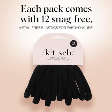 Kitsch Nylon Hair Ties No Damage - Stretchable Elastics for Strong All-Day Hold, Ponytail Holders | Hair Accessories for Women & Girls - Black, 12 Pcs - Image 5